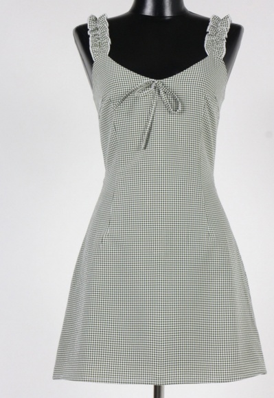Olive Gingham Strap Tie Dress - Picture 3 of 7